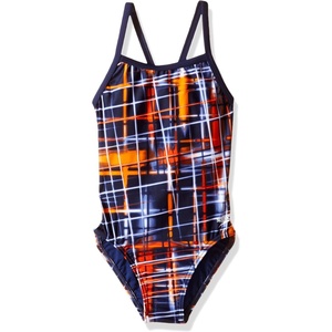 image:imageSpeedo Girls Powerflex Eco Laser Sticks Pulse Back SwimsuitLaser NavyOrange