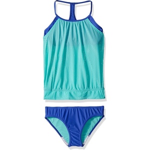 image:imageSpeedo Girls Swimsuit Two Piece Tankini Mesh Blouse Thin StrapDiscontinuedMint Frost