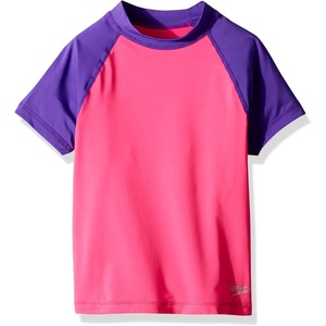 image:imageSpeedo Girls Uv Swim Shirt Short Sleeve Color Block RashguardDiscontinuedElectric Pink