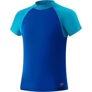 image:imageSpeedo Girls Uv Swim Shirt Short Sleeve Color Block RashguardDiscontinuedRadiant Blue