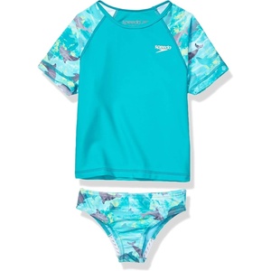 image:imageSpeedo Girls Uv Swim Shirt Short Sleeve Rashguard SetNew Turquoise