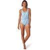 image:imageSpeedo Womens Swimsuit One Piece Thin Strap High CutTopography Swirl Dazzling Blue