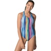 image:imageSpeedo Womens Swimsuit One Piece Thin Strap High CutRainbow Stripe