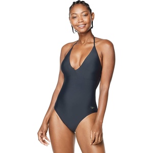image:imageSpeedo Womens Swimsuit One Piece VNeck Halter Contemporary CutSpeedo Black