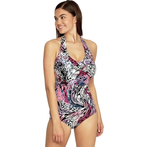 image:imageSpeedo Womens Swimsuit One Piece VNeck Shirred Halter Moderate CutAnimal Swirl Festival Fuchsia