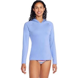 image:imageSpeedo Womens Uv Swim Shirt Long Sleeve RashguardHooded Curious Blue