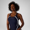 image:imageSpeedo Womens Swimsuit One Piece Creora Highclo Quantum Splice High Cut SolidFusion NavyWhite