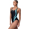 image:imageSpeedo Womens Swimsuit One Piece Creora Highclo Quantum Splice High Cut SolidRib AnthraciteAngelic Blue