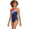 image:imageSpeedo Womens Swimsuit One Piece High Neck Tie BackBlocked RedWhiteBlue