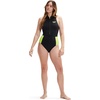 image:imageSpeedo Womens Swimsuit One Piece Zip Front Thermal Open WaterBlackSafety Yellow