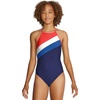 image:imageSpeedo Womens Swimsuit One Piece High Neck Tie BackBlocked RedWhiteBlue