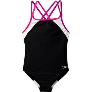 image:imageSpeedo Girls Swimsuit One Piece Solid Cross Back Multi Straps