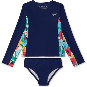 image:imageSpeedo Girls Uv Swim Shirt Long Sleeve Rashguard SetPeacoat