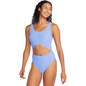 image:imageSpeedo Womens Swimsuit One Piece Keyhole Tie BackRibbed Curious Blue