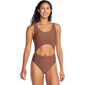 image:imageSpeedo Womens Swimsuit One Piece Keyhole Tie BackRibbed Simple Brown
